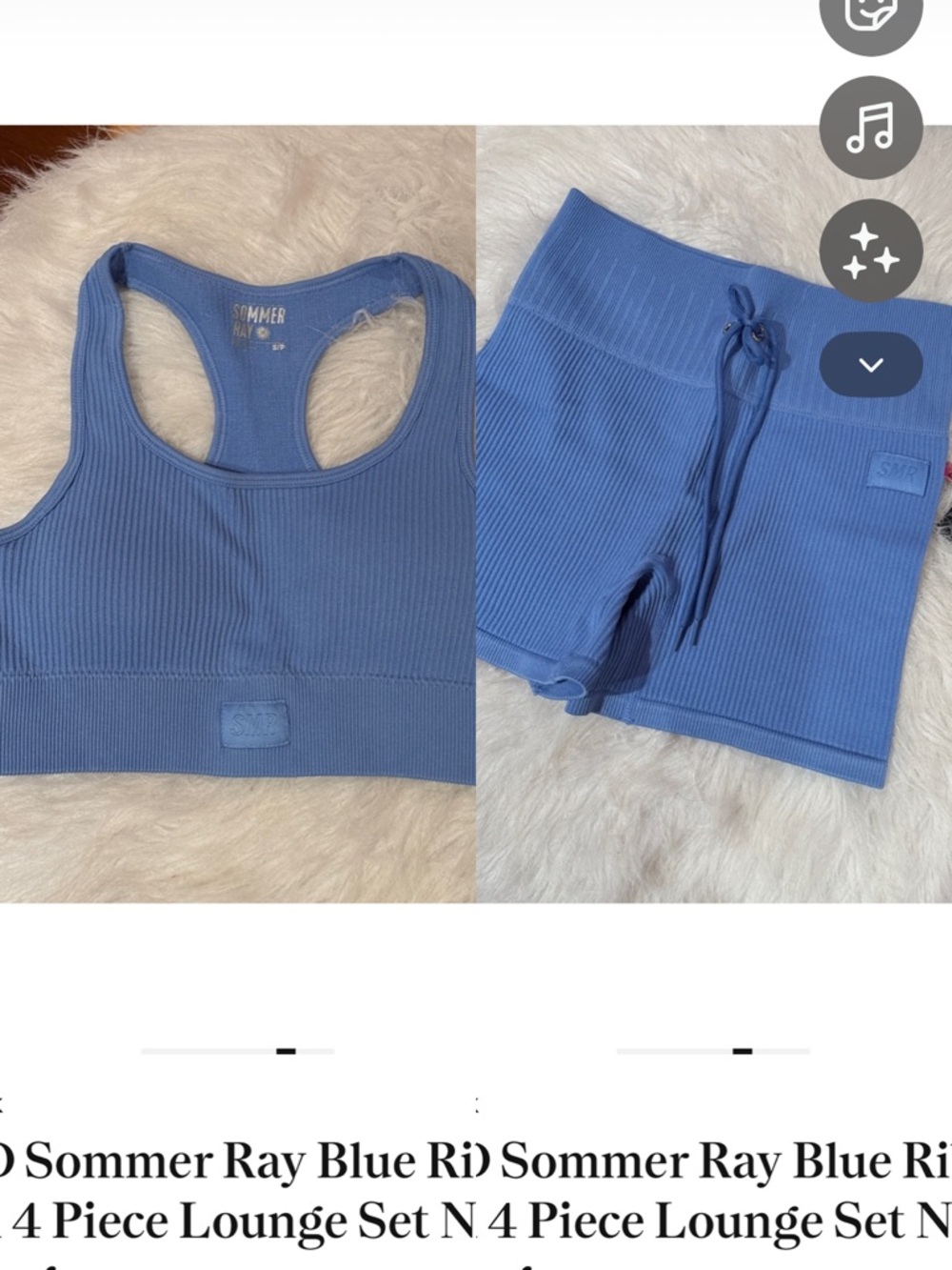 Price firm ❣️ Sommer Ray Ribbed Blue Lounge Set - Crop Tank & Shorts small bra